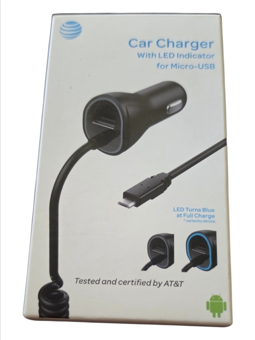 AT&T Black Car Charger with LED Indicator for Micro-USB NIB
